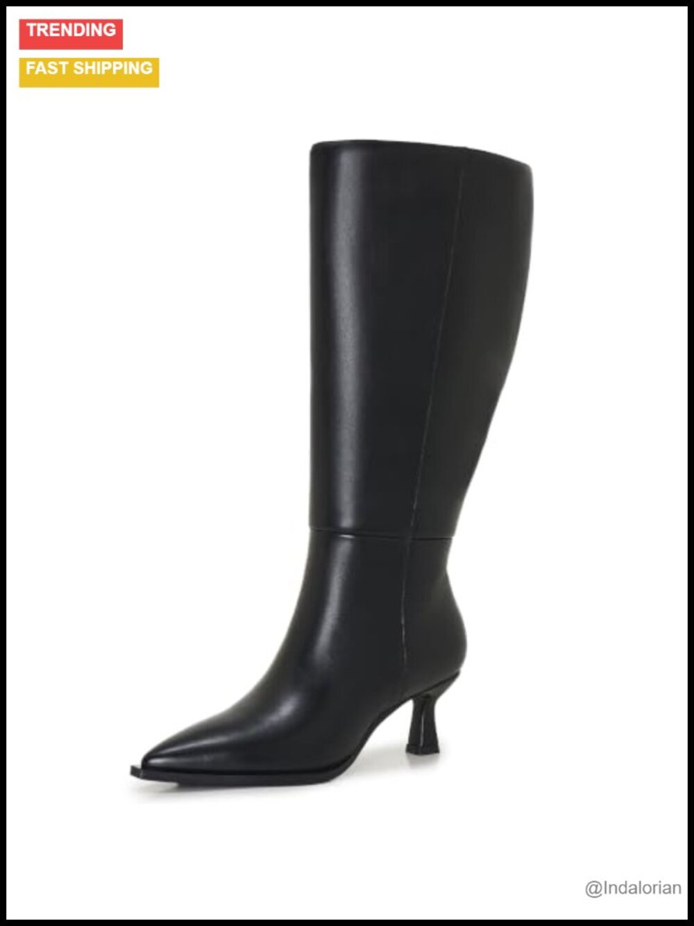 Wide Calf Knee High Kitten Heel Dress Boots Pointed Toe Faux Leather